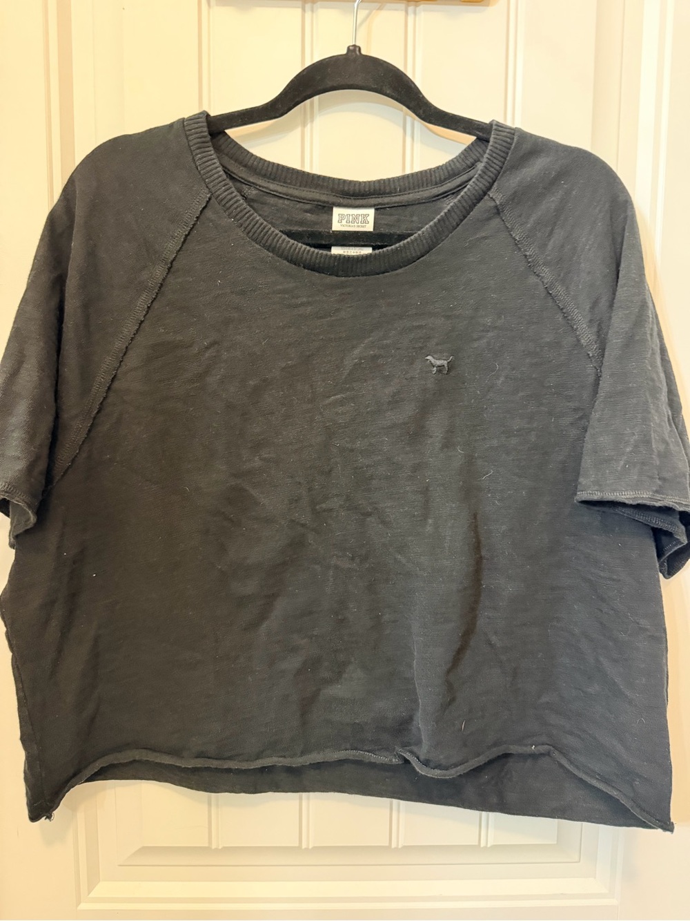 PINK Victoria's Secret Washed Black Short-Sleeve Cropped Sweatshirt